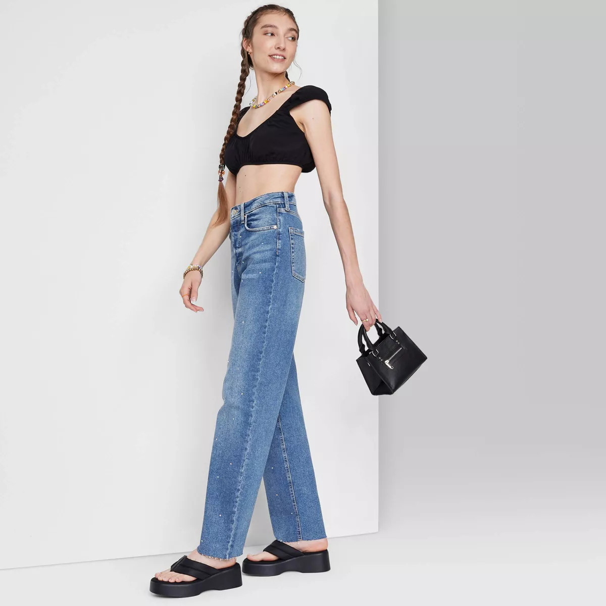 Women's Super-High Rise Rhinestone Straight Jeans - Wild Fable™ Medium Wash | Target