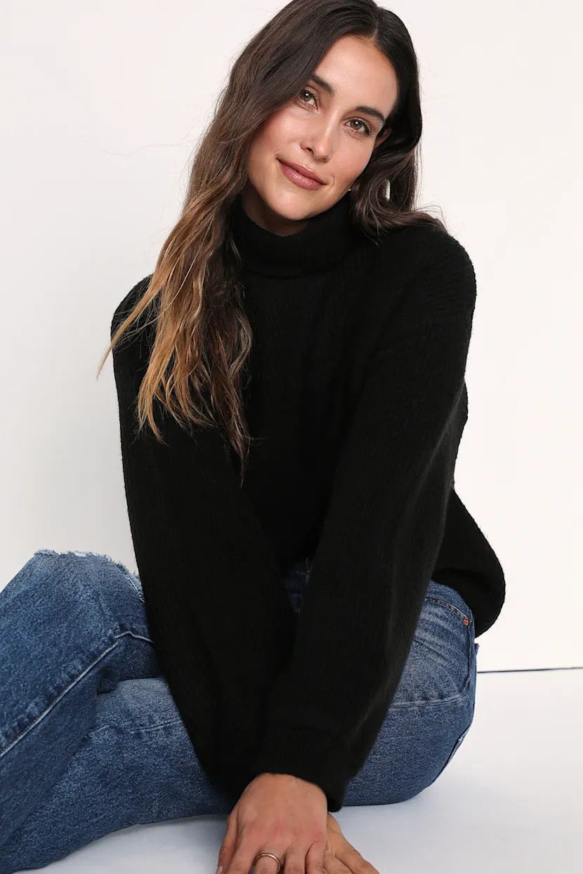 In All Weathers Black Turtleneck Sweater | Lulus (US)