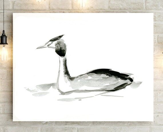 Grebe Watercolor painting - grebe drawing - Art Print - Sumi e grebe - Animal Painting - Zen Drawing | Etsy (US)