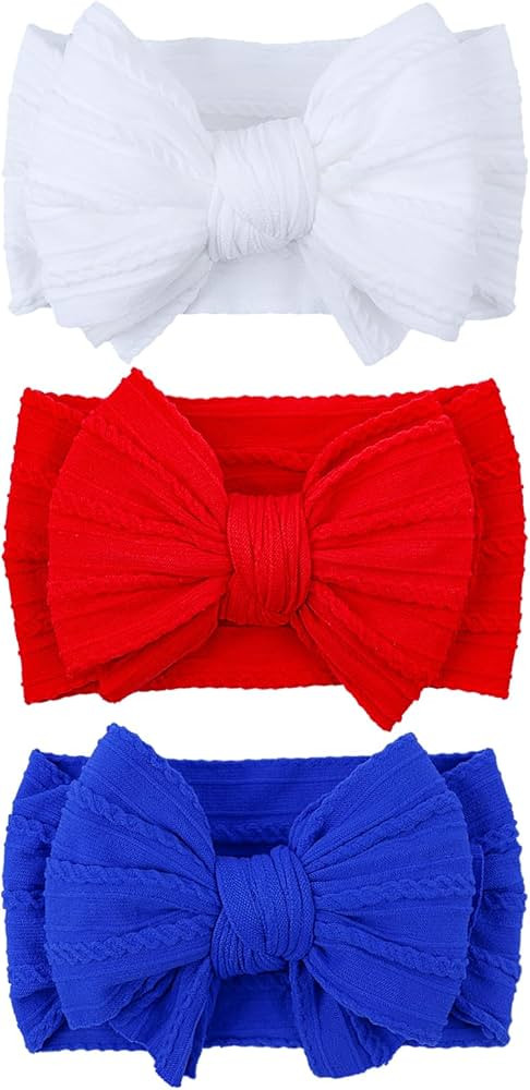 Handmade Headband for 4th of July Blue Baby Bow Newborn Accessories Infant Girls Hair Bows Red Wh... | Amazon (US)
