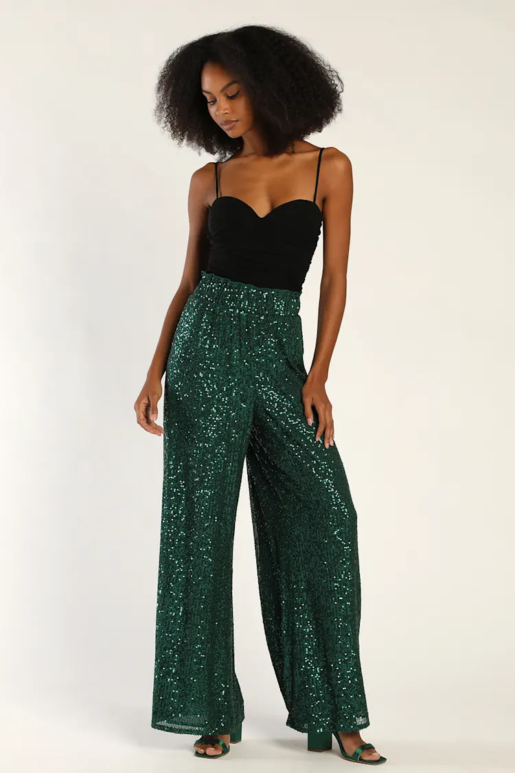 Flawless Sparkle Teal Green Sequin Wide-Leg Pants | Lulus (US)
