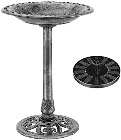 VIVOHOME Polyresin Antique Outdoor Gray Garden Bird Bath and Solar Powered Round Pond Fountain Co... | Amazon (US)