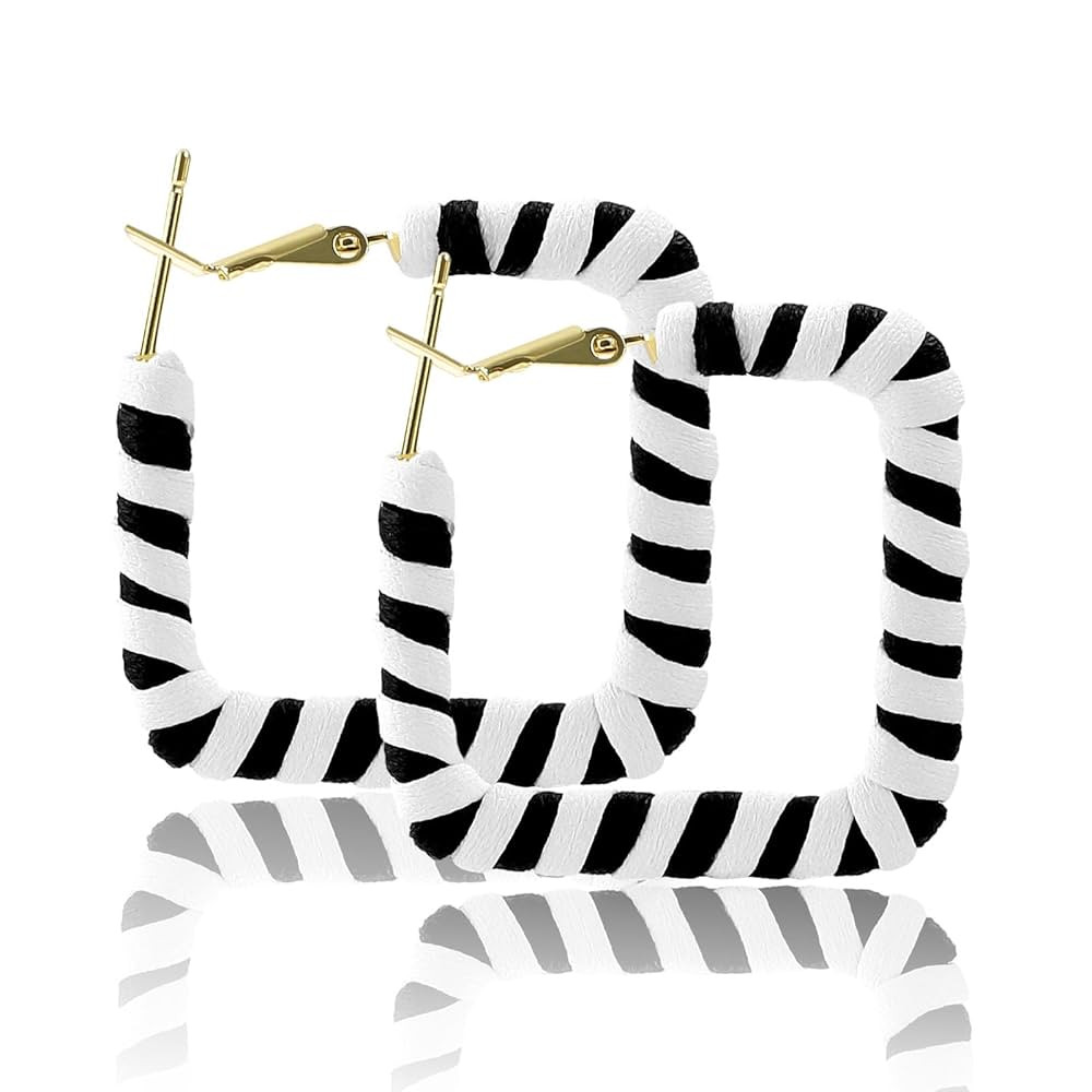 Black and White Earrings for Women Lightweight Minimalist 80s 90s Earrings Square Leather Black W... | Amazon (US)