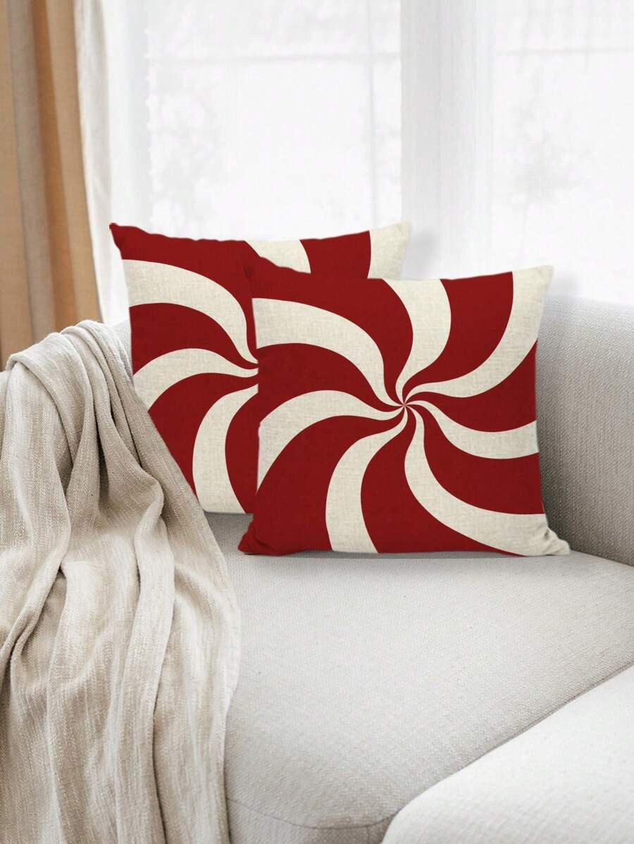 2pcs Red & White Swirl Striped Throw Pillow Covers, Simple Geometric Perfect For Home Living Room... | SHEIN