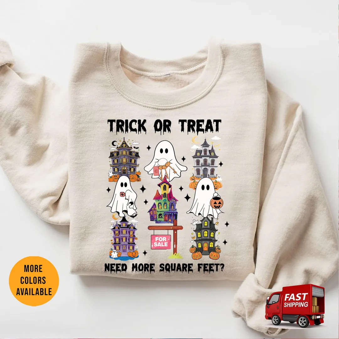 Trick or Treat Need More Square Feet Real Estate Halloween Shirt, Fall Real Estate Gift for Real ... | Etsy (US)