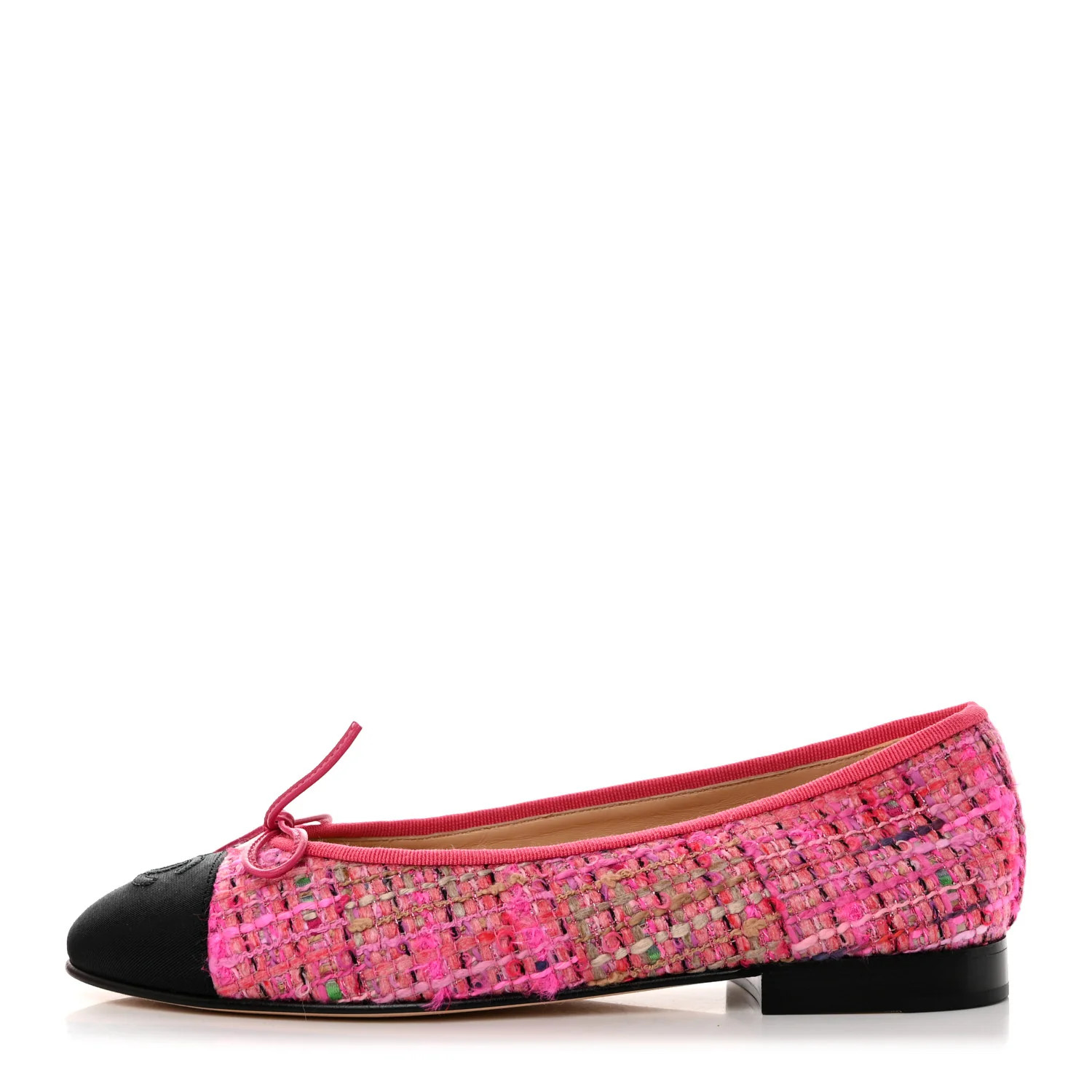 Tweed Grosgrain Cap Toe Ballerina Flats 37 Pink Black | FASHIONPHILE (US)