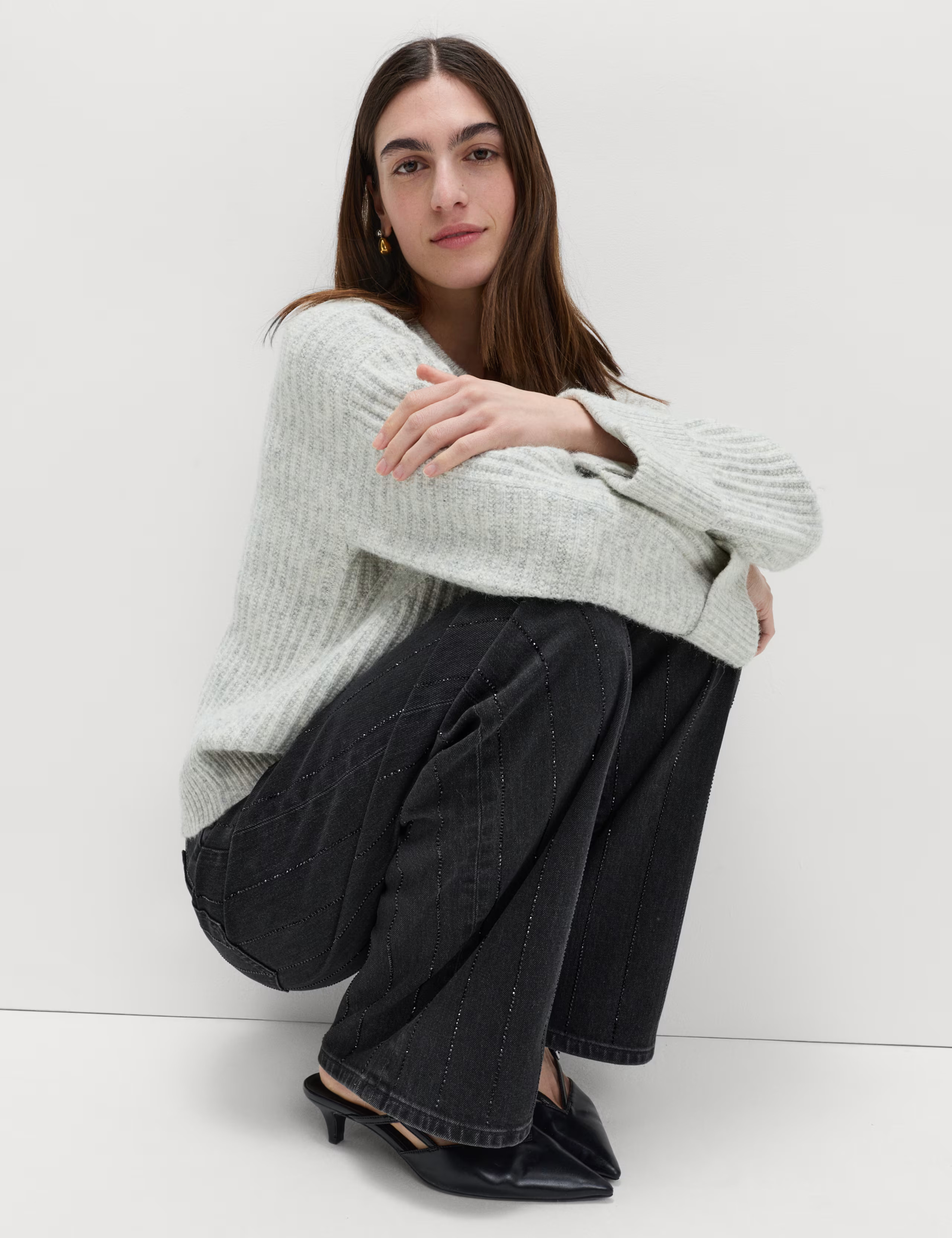 High Waisted Embellished Stripe Wide Leg Jeans | Marks & Spencer (UK)