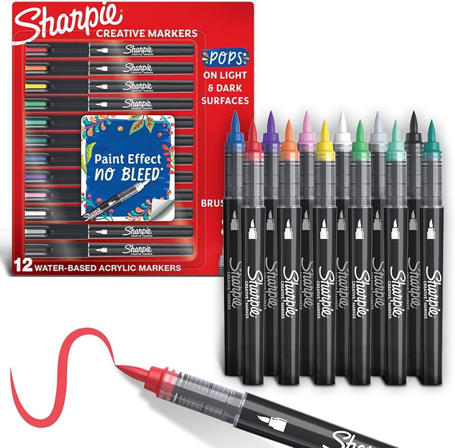 Sharpie Creative Paint-like Brush Tip Acrylic Markers, Assorted Colors, 12 Count, Perfect for Art... | Amazon (US)