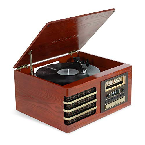 Victrola Ellington – 3-Speed (33 1/3, 45, 78 RPM) Bluetooth Record Player with CD Player, FM Radio, Premium Ceramic Stylus, & Built-in Speaker, RCA Out & Aux in, Wireless Music Streaming (Mahogany) | Amazon (US)