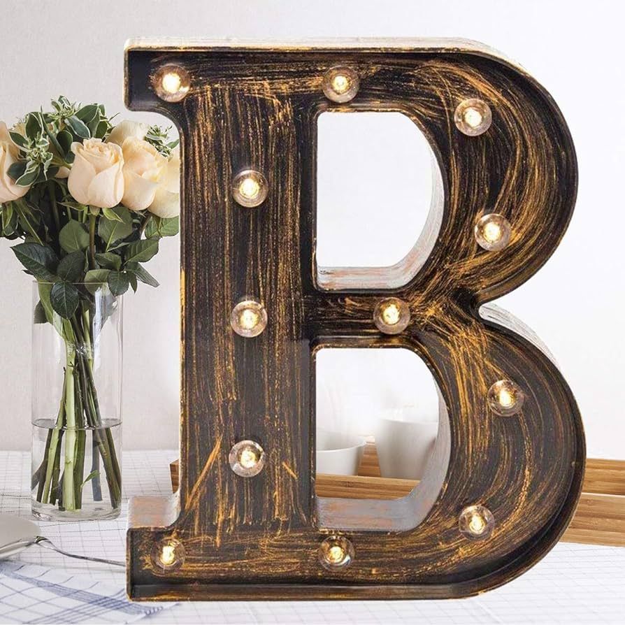OYCBUZO Golden Black Led Marquee Letter - Industrial, Vintage Style Light Up Alphabet Letter Sign fo | Amazon (US)