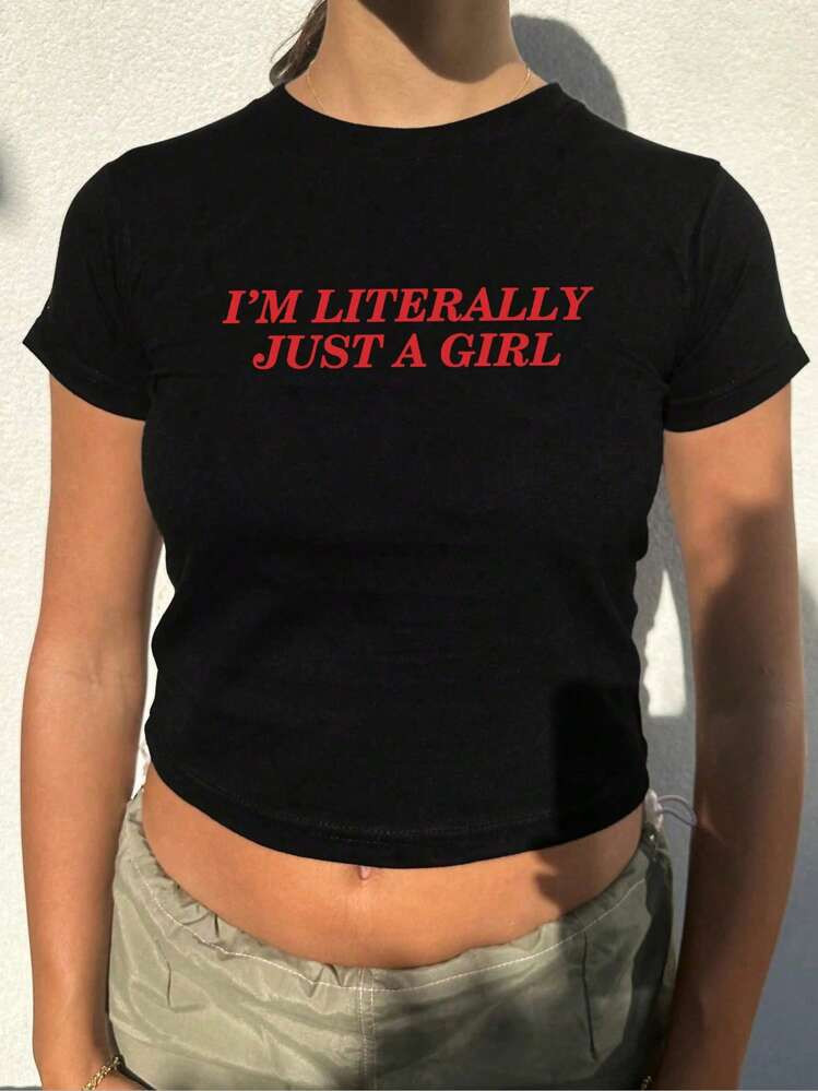 SHEIN Unity Women's 'I'm Literally Just A Girl' Short Slogan Graphic T-Shirt I'M LITERALLY JUST A... | SHEIN