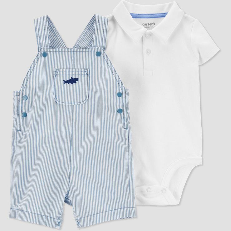 Carter's Just One You®️ Baby Boys' Striped Shark Shortalls Top and Bottom Set - Blue/White | Target