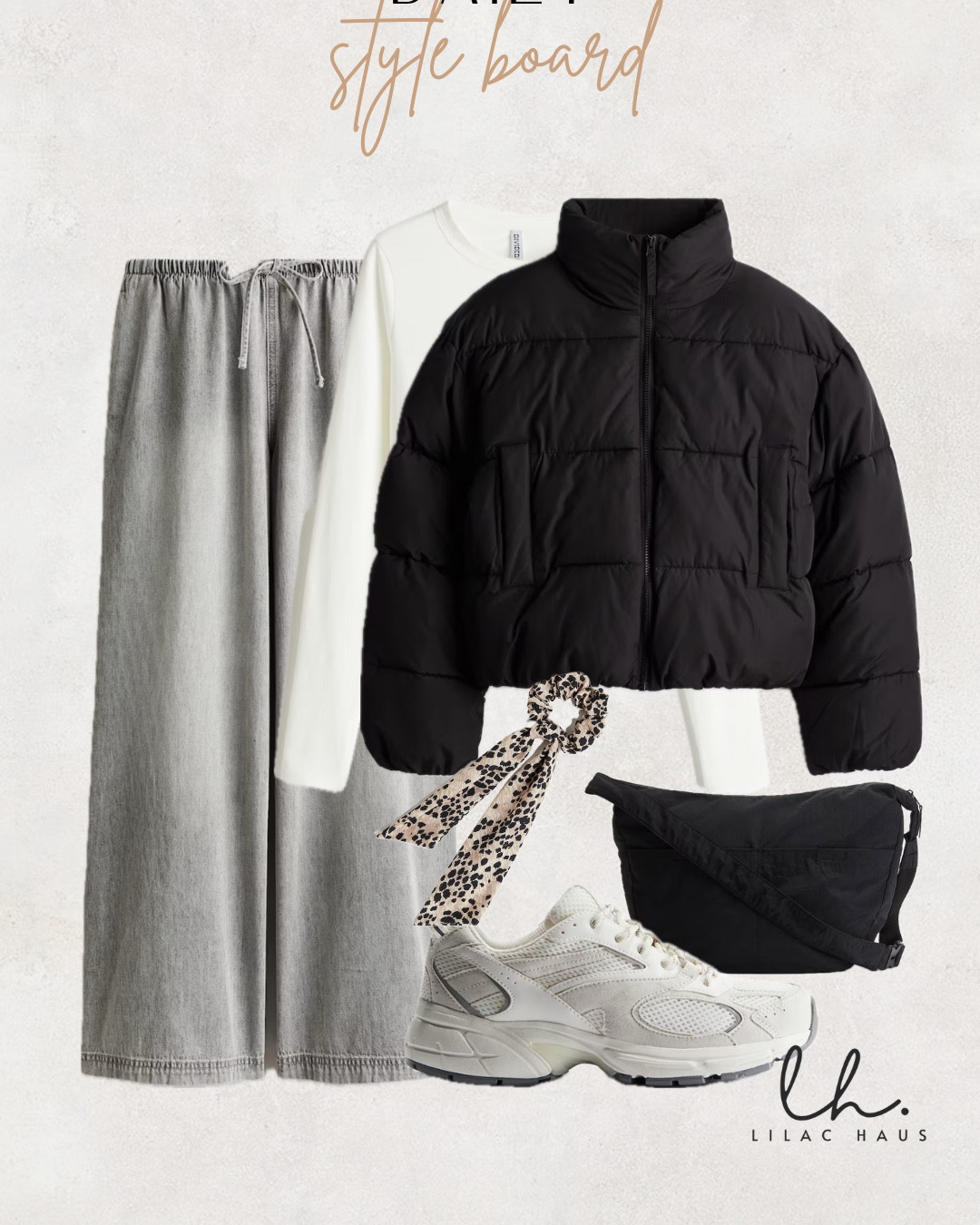 Daily Style Board: Monochromatic Casual 
•chunky sneakers
•cute hair scarf
•casual bag
•cropped puffer 
•comfy basics 


#LTKFindsUnder50 #LTKActive #LTKStyleTip