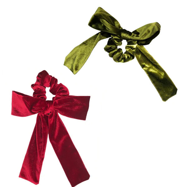 Red + Green Velvet Bow Tie Scrunchie | Headbands of Hope