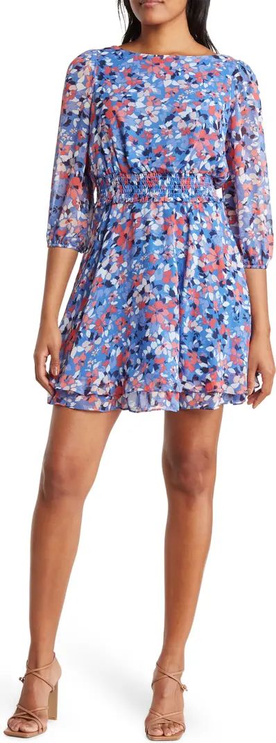 Floral Balloon Sleeve Chiffon Fit & Flare Dress | Nordstrom Rack