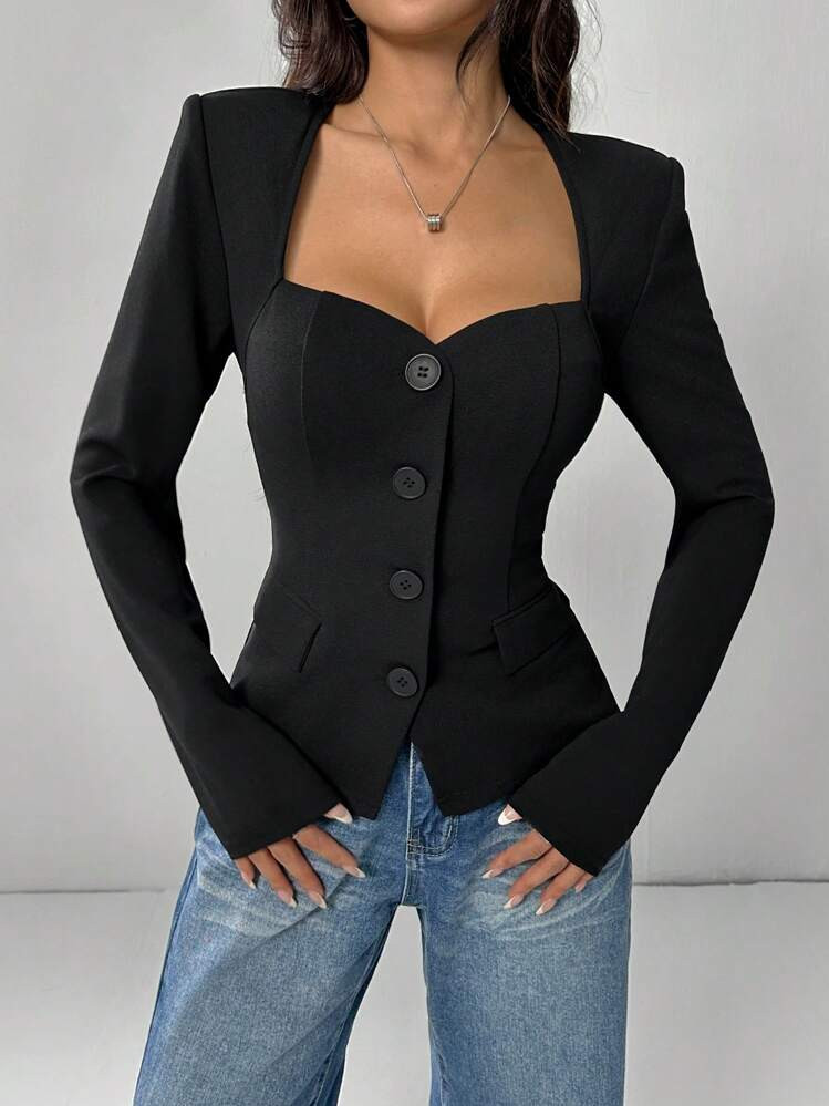 SHEIN EZwear Women's Plain Minimalist Fashion Casual Everyday Blazer In Fall/Winter | | SHEIN