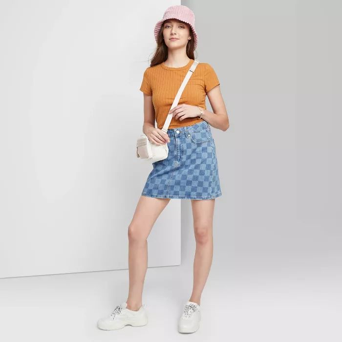 Women's Super-High Rise Denim Mini Skirt - Wild Fable™ Blue Check | Target