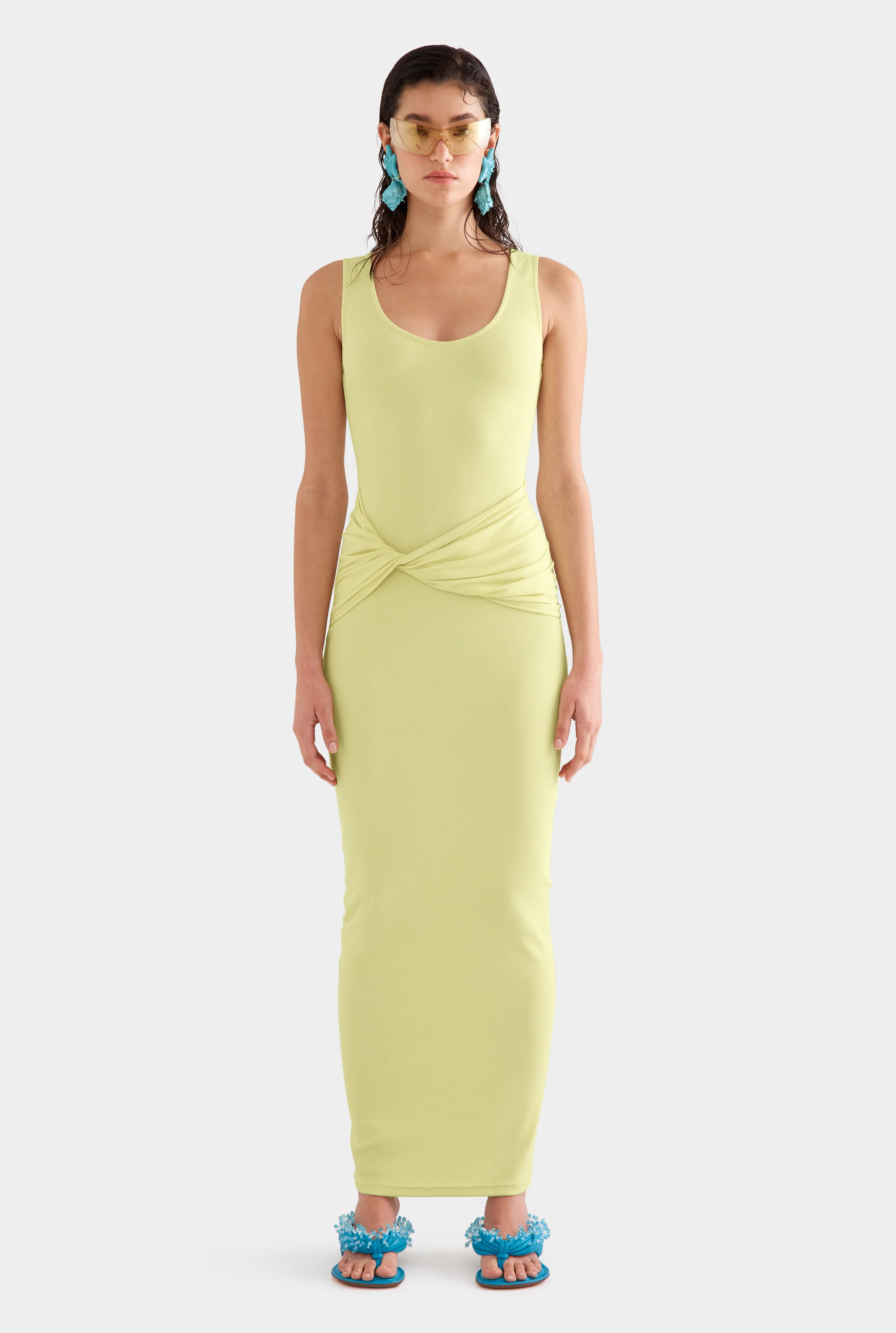 Womens Scoop Neck Jersey Twist Dress in Lemongrass | Venroy | Venroy AU