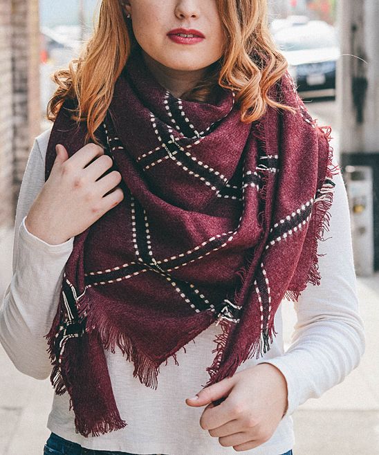 Leto Collection Women's Accent Scarves Burgundy - Burgundy Plaid Blanket Scarf | Zulily