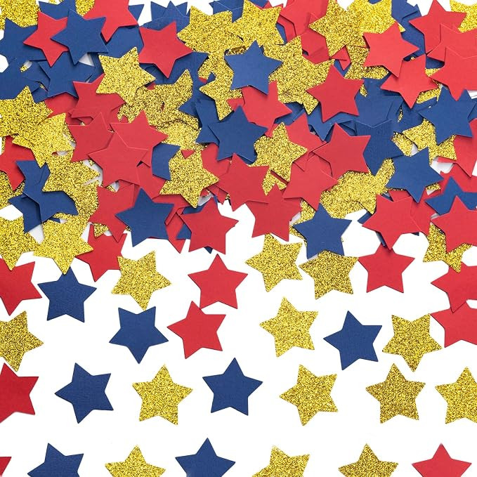 MOWO Gold Blue and Red Star Confetti Table Decoration for 4th July Graduation Retirement Theme Pa... | Amazon (US)
