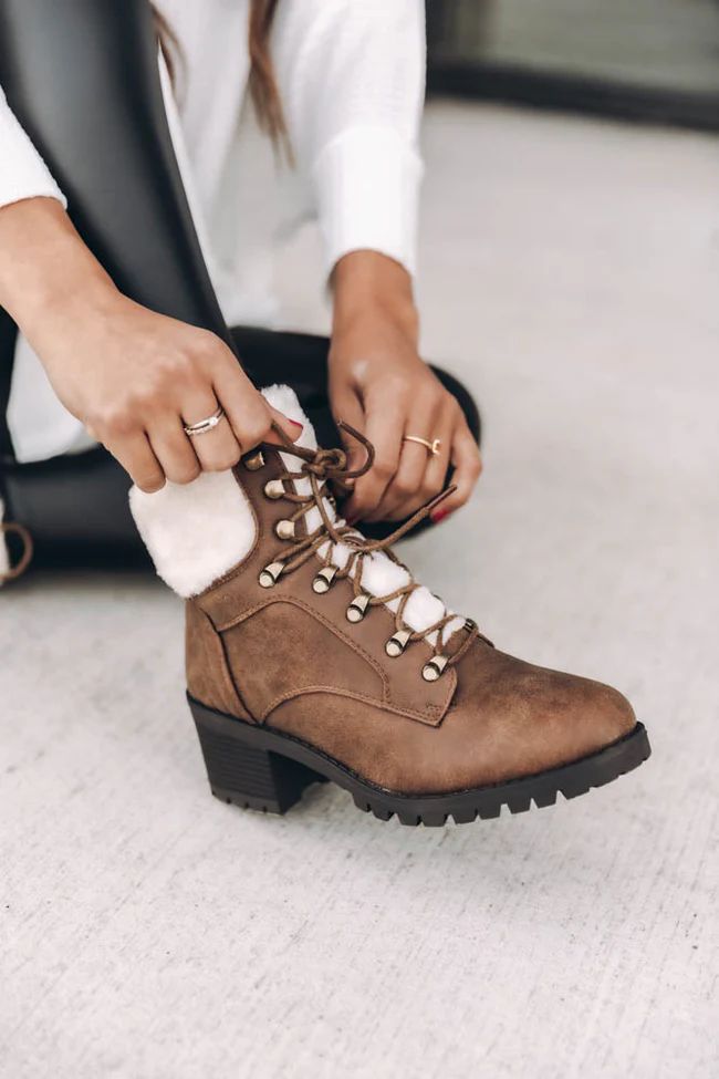 Candice Tan Lace Up Booties | The Pink Lily Boutique