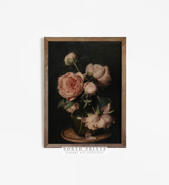 Moody Vintage Flower Print  Dark Floral Still Life Oil | Etsy | Etsy (US)