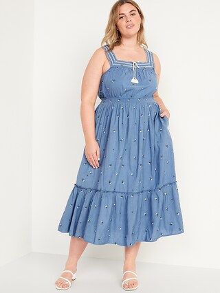 Sleeveless Waist-Defined Embroidered Clip-Dot Maxi Dress for Women | Old Navy (US)