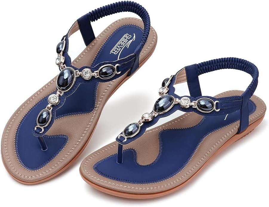 SHIBEVER Flat Sandals for Women Dressy: Summer Comfortable Dress Thong Flats Sandal | Amazon (US)