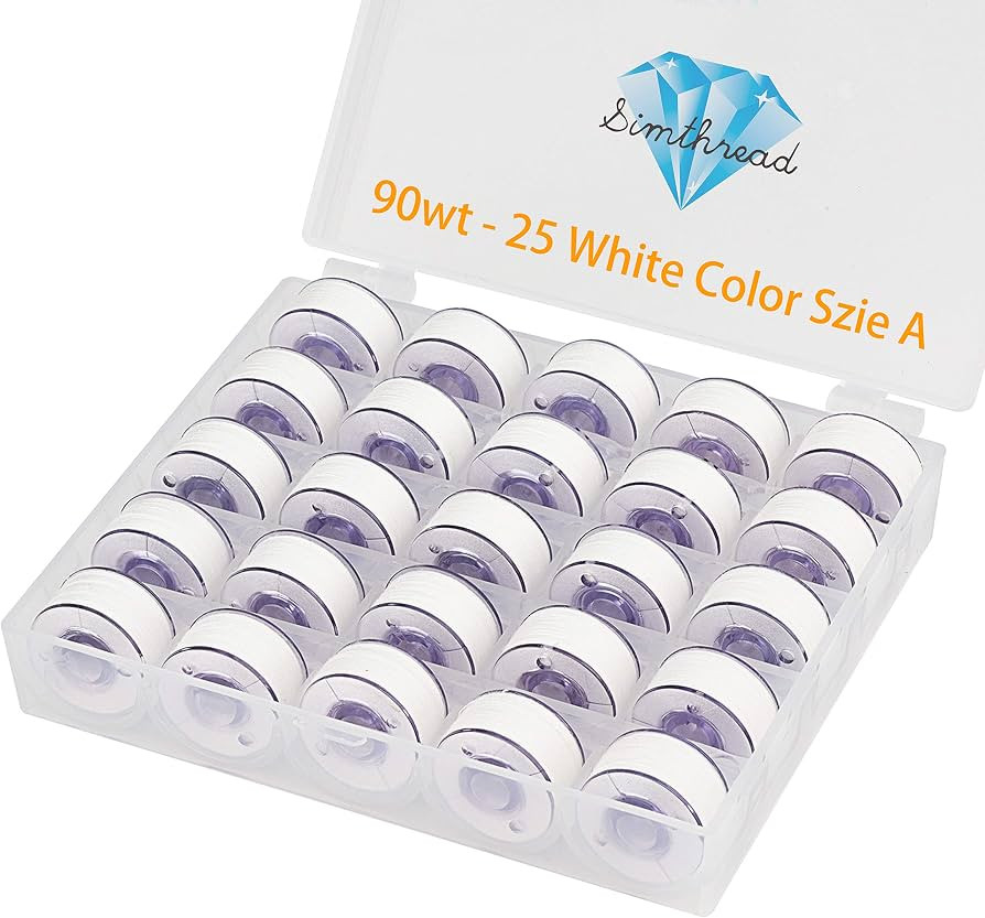 Simthread 25pcs 90WT White Prewound Bobbin Thread Size A Class 15 (SA156) with Clear Storage Plas... | Amazon (US)
