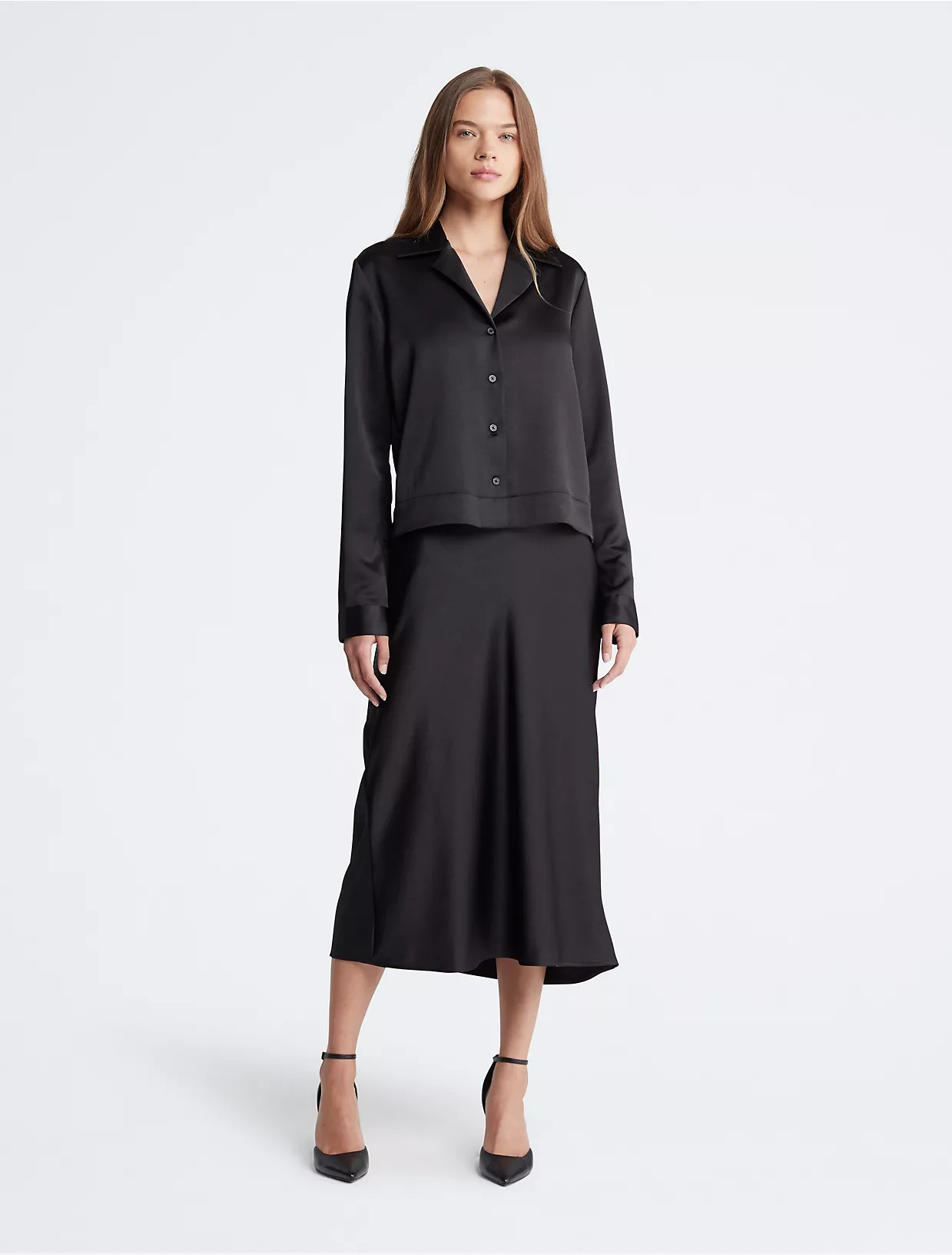 Satin Notch Collar Classic Button-Down Shirt | Calvin Klein | Calvin Klein (US)