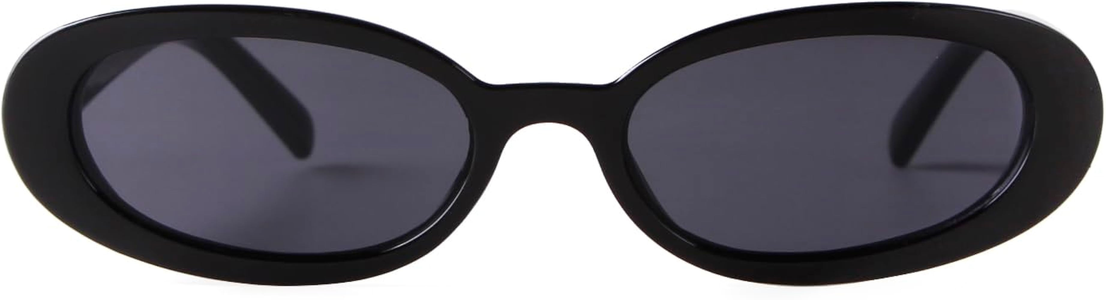 ADE WU Retro Oval Sunglasses 90s Vintage Narrow Small Tiny Oval Sun Glasses Black Tortoiseshell F... | Amazon (US)