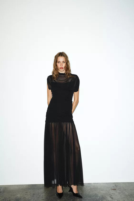 CONTRAST DRAPED MIDI DRESS | Zara UK