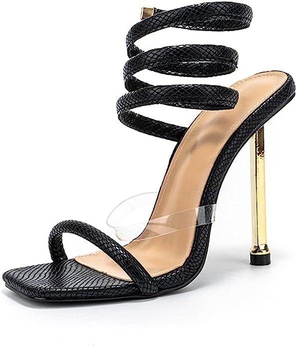 MissHeel Wrap Up High Heels Square Toe Strappy Sandals | Amazon (US)