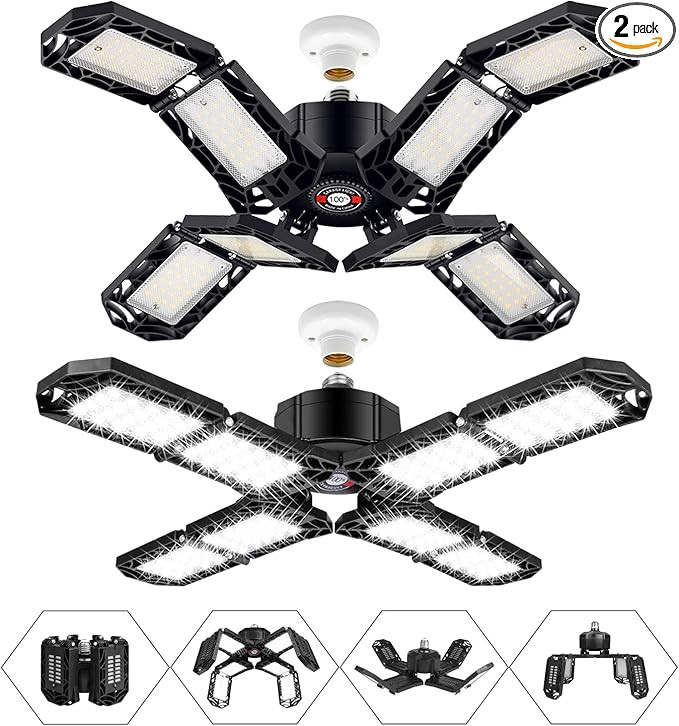 2 Pack Garage Light LED Garage Light E26/E27 Garage Lights, Ceiling LED Shop Light, 150W Deformab... | Amazon (US)