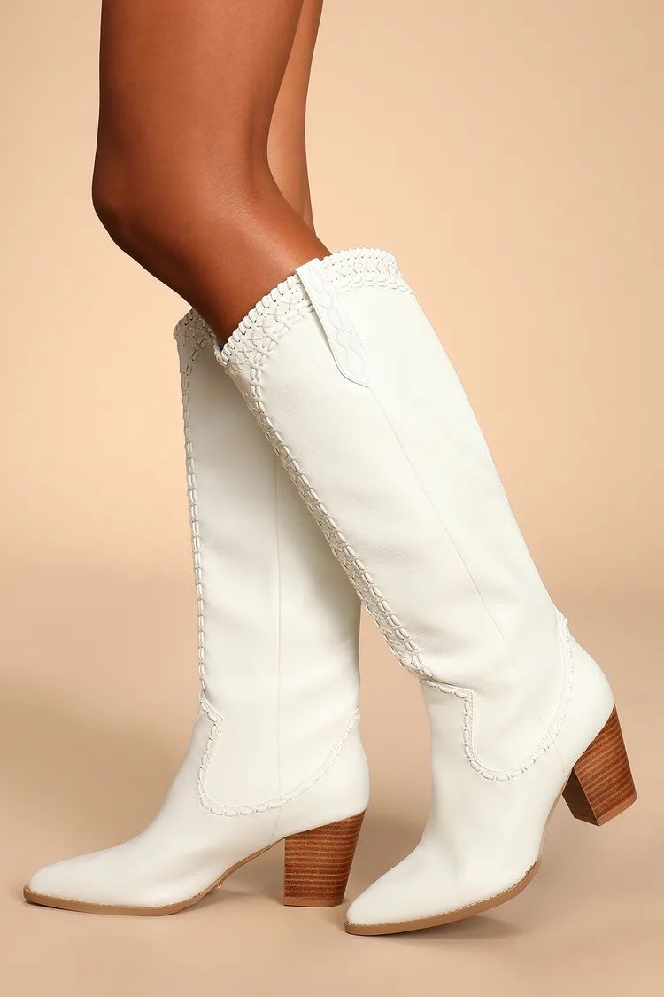Finley White Pointed-Toe Knee-High Boots | Lulus (US)