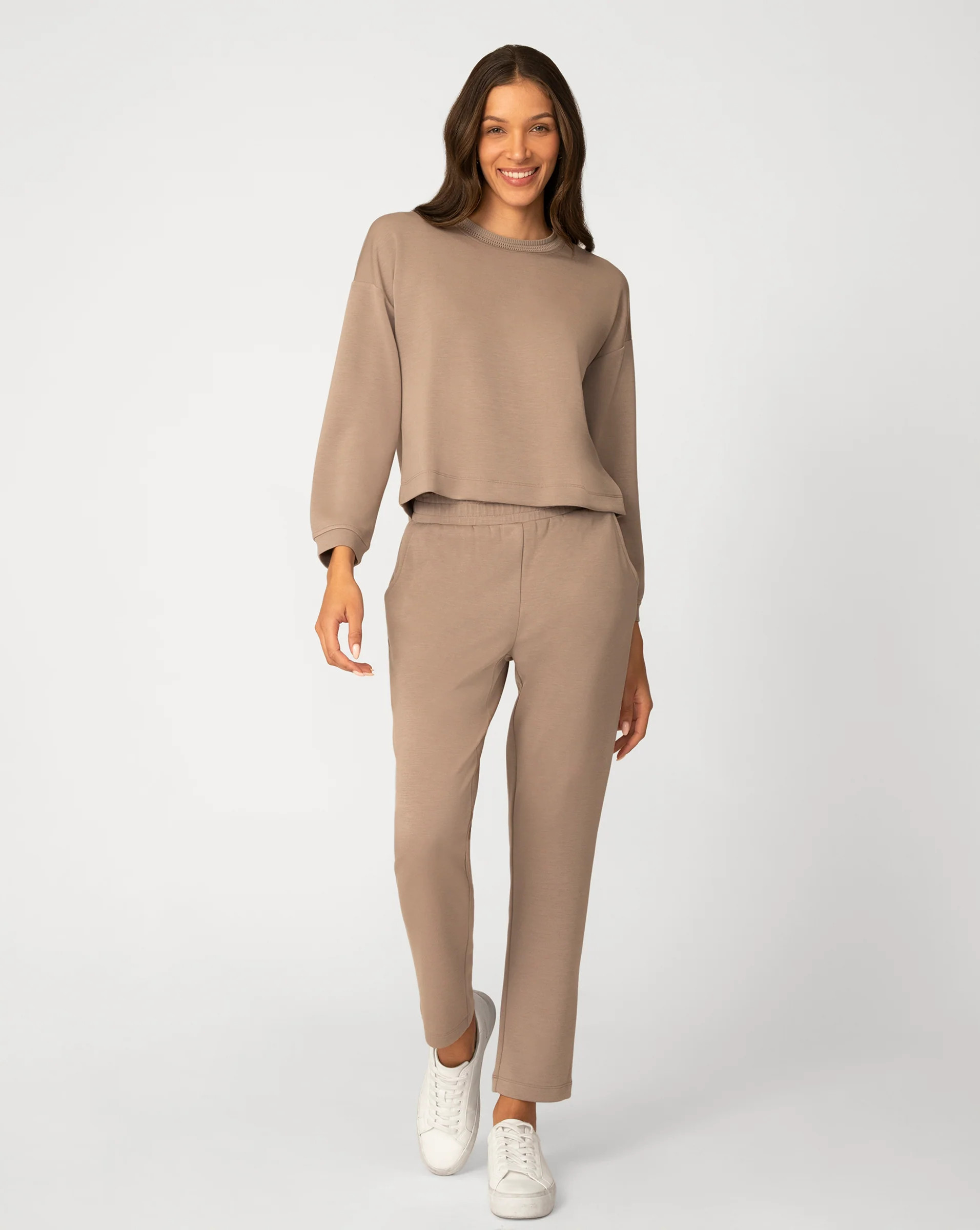 Women's Crochet Trim Knit Set in Driftwood | Cable & Gauge | Cable & Gauge