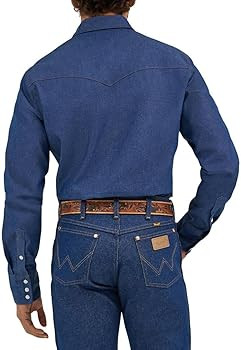Wrangler Men's Cowboy Cut Western Chambray Snap Long Sleeve Work Shirt | Amazon (US)