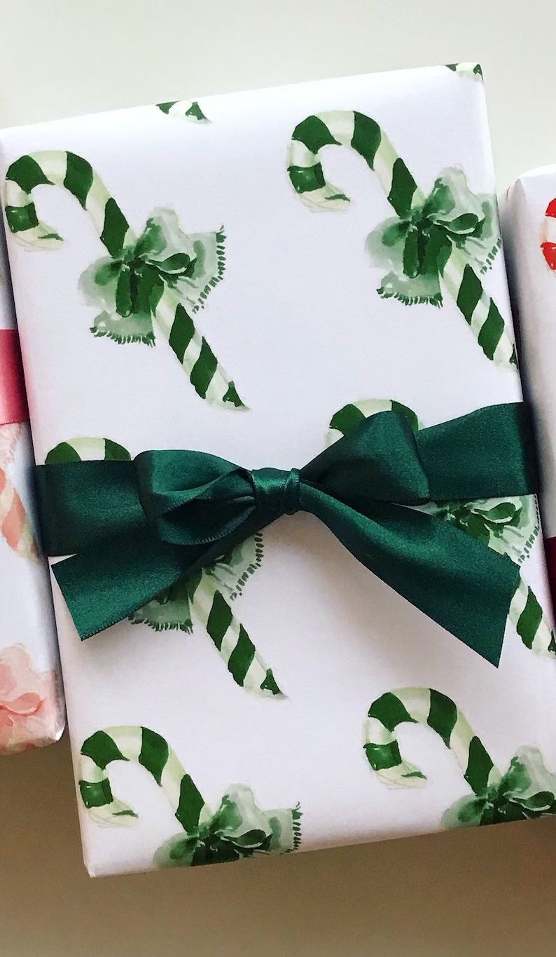 Wrapping Paper: Green Candy Canes {Gift Wrap, Birthday, Holiday, Christmas} | Etsy (US)