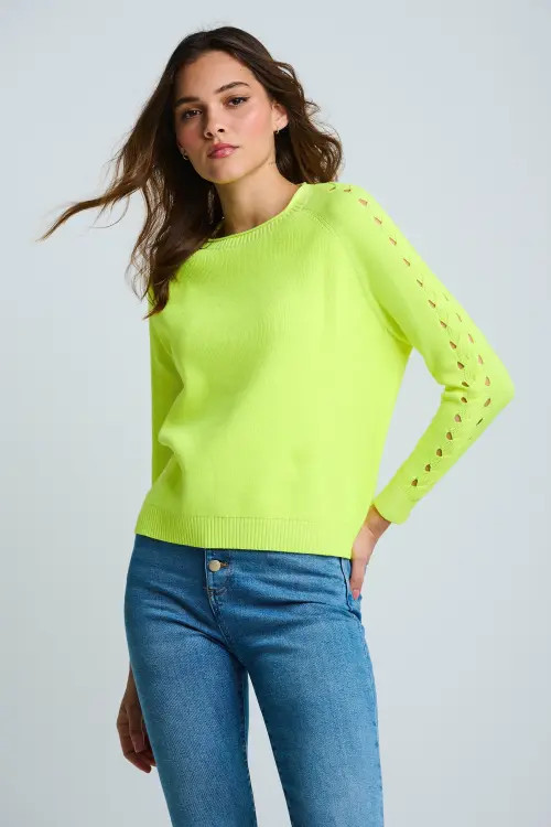 Lisa Todd Neon Lights Cotton Sweater in Ultra Yellow at Nordstrom, Size X-Large | Nordstrom