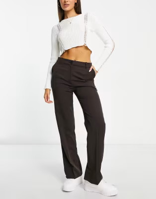 Monki relaxed tailored pants in dark brown | ASOS (Global)