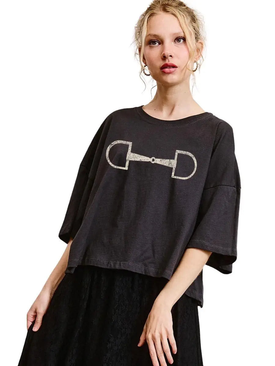 NEW!! Horse Bit Graphic Tee in Black | Glitzy Bella