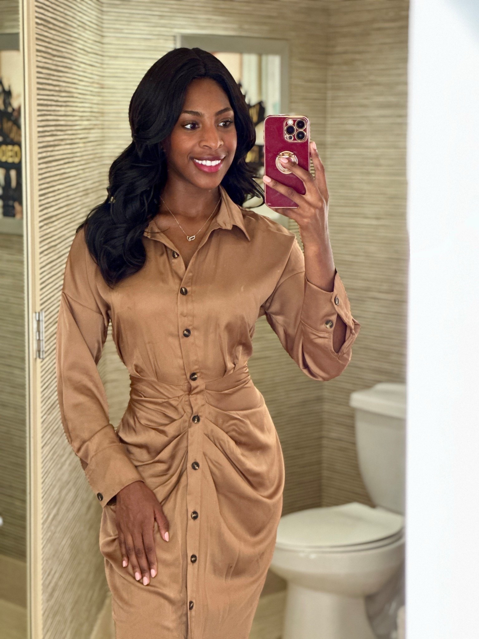 Professional outfit that makes you feel gorgeous. 

Wearing size small (5’9”) 
.
.
.
.
.

Amazon dress, rose gold dress, silk drape dress, satin dress outfit, classy Amazon dress, professional dress outfit, elegant dress, workwear dress, office outfit inspo, business casual dress, elevated basics, chic and classy outfit, feminine work outfit, polished style, timeless dress, draped satin dress, fall workwear, holiday outfit ideas, neutral dress outfit, sophisticated style, satin midi dress, Amazon fashion find