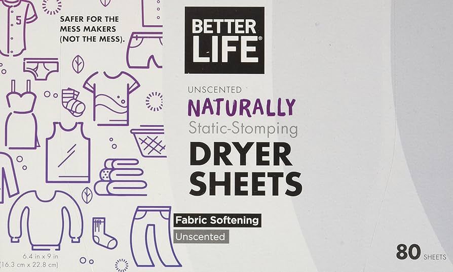 Better Life Natural Dryer Sheets, Unscented, 80 Count | Amazon (US)
