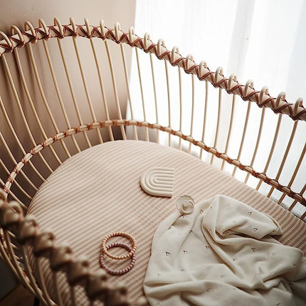 Click for more info about mushie Extra Soft Muslin Fitted Crib Sheet | 28"x 52" (Natural Stripe)