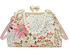 Amazon.com: Vintage Embroidered Flower Handbag Retro Pearl Chain Crossbody Bag Clutch Kiss Lock T... | Amazon (US)