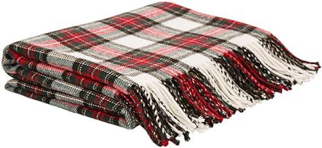 Glitzhome 100% Acrylic Dress Stewart Tartan Plaid Throw Blanket with Fringe, 50 x 60 Inch | Amazon (US)