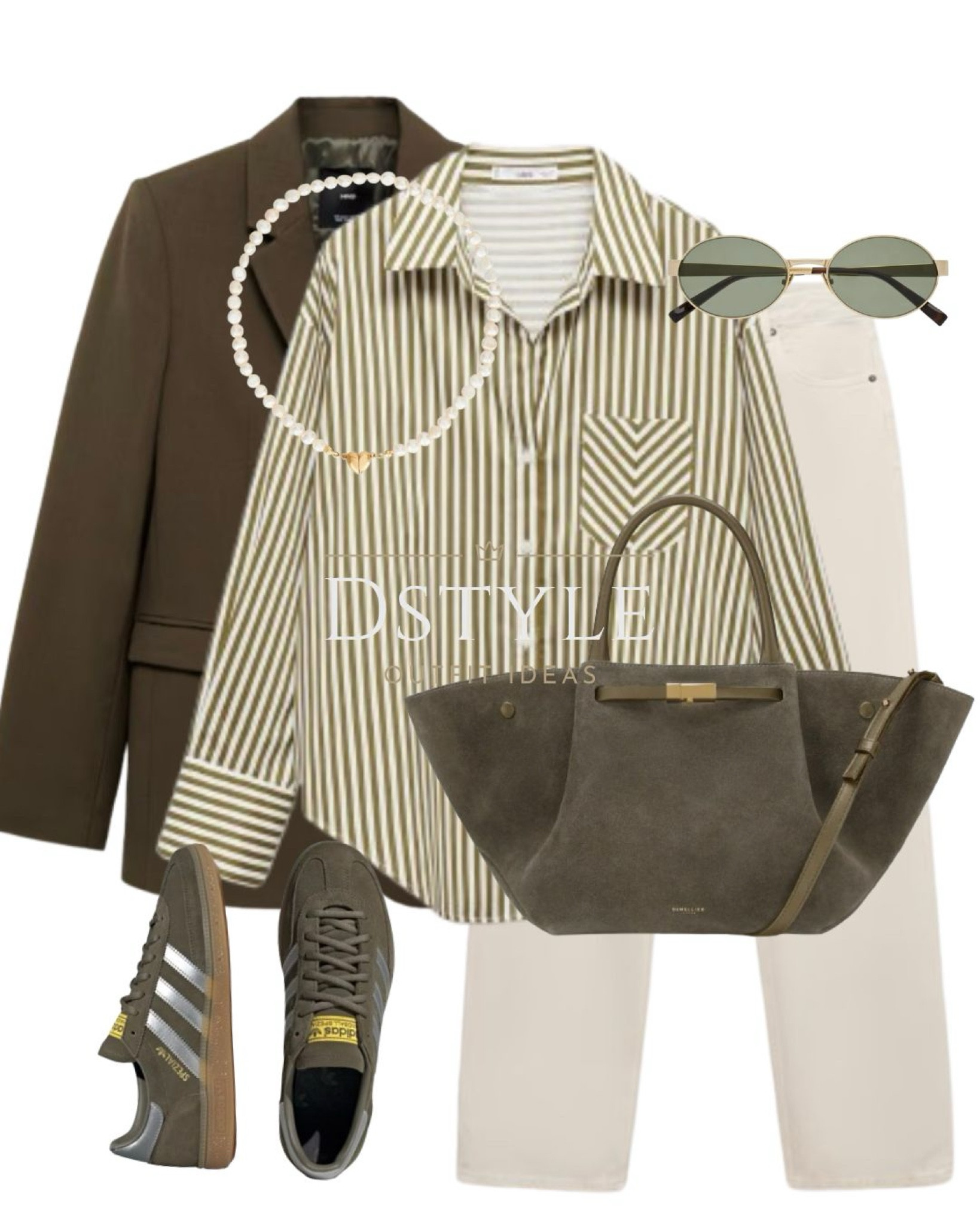 Khaki blazer, green striped shirt, straight fit jeans, olive Adidas Spezial sneakers/ trainers/ olive suede/smooth leather bag 

 

#LTKStyleTip #LTKWorkwear #LTKItBag