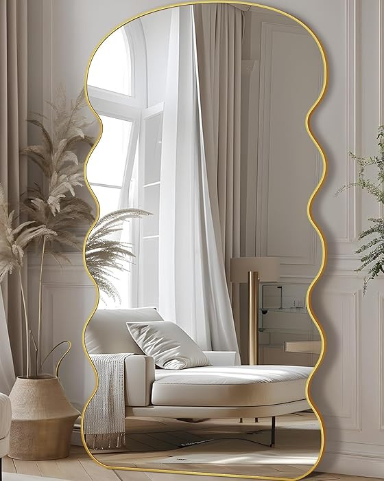 LadyNow Full Length Mirror, 76"x34" Wavy Floor Mirror Freestanding, Floor Standing Full Body Mirr... | Amazon (US)