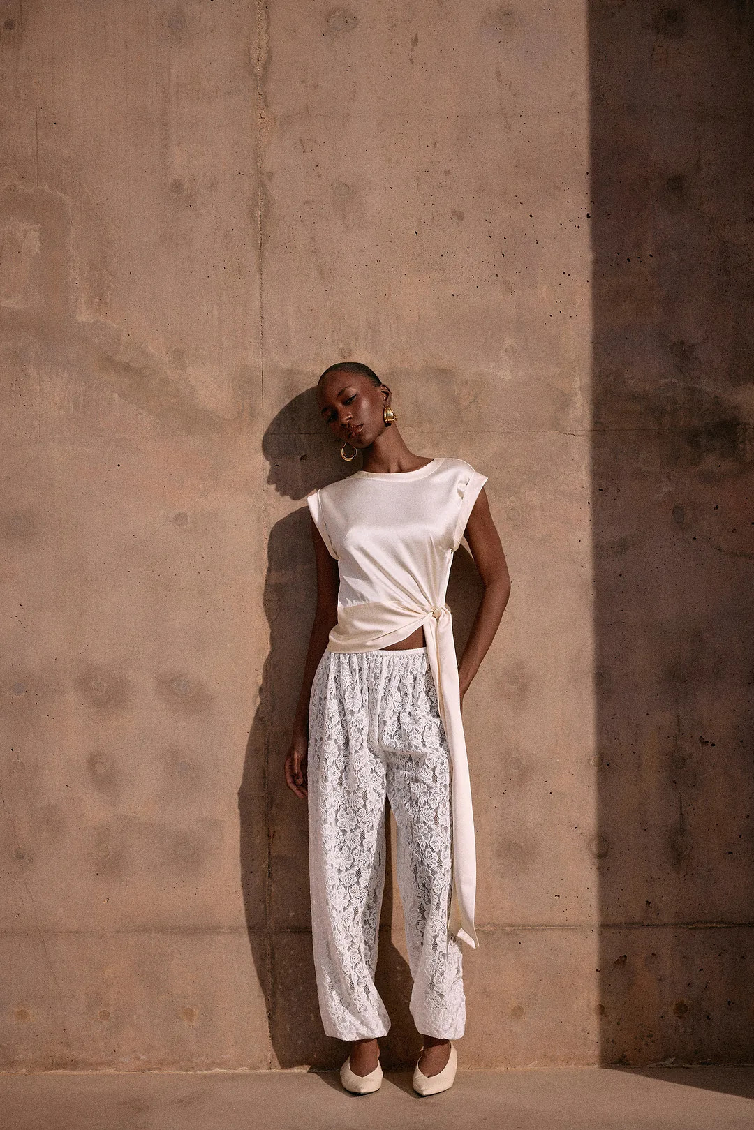 Silk Tie Top (Cream) | SAME