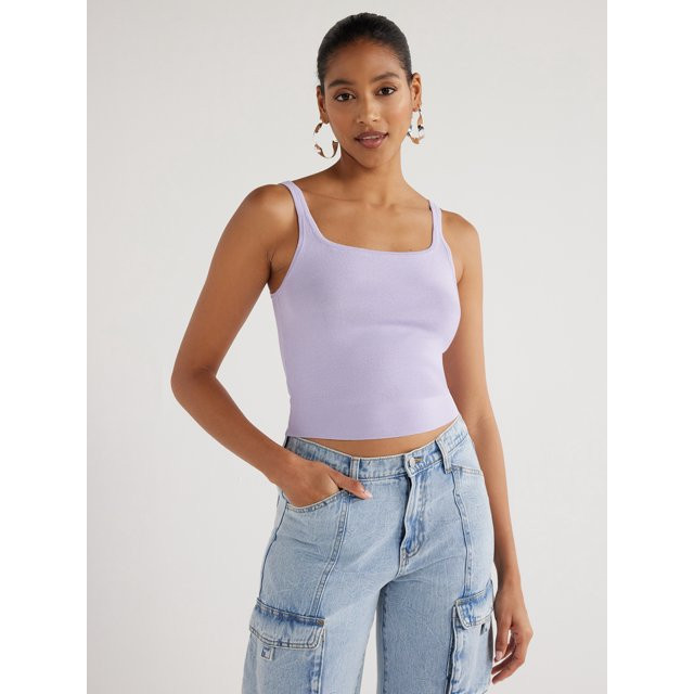 Scoop Women's Cropped Sweater Knit Tank Top, Sizes XS-XXL | Walmart (US)